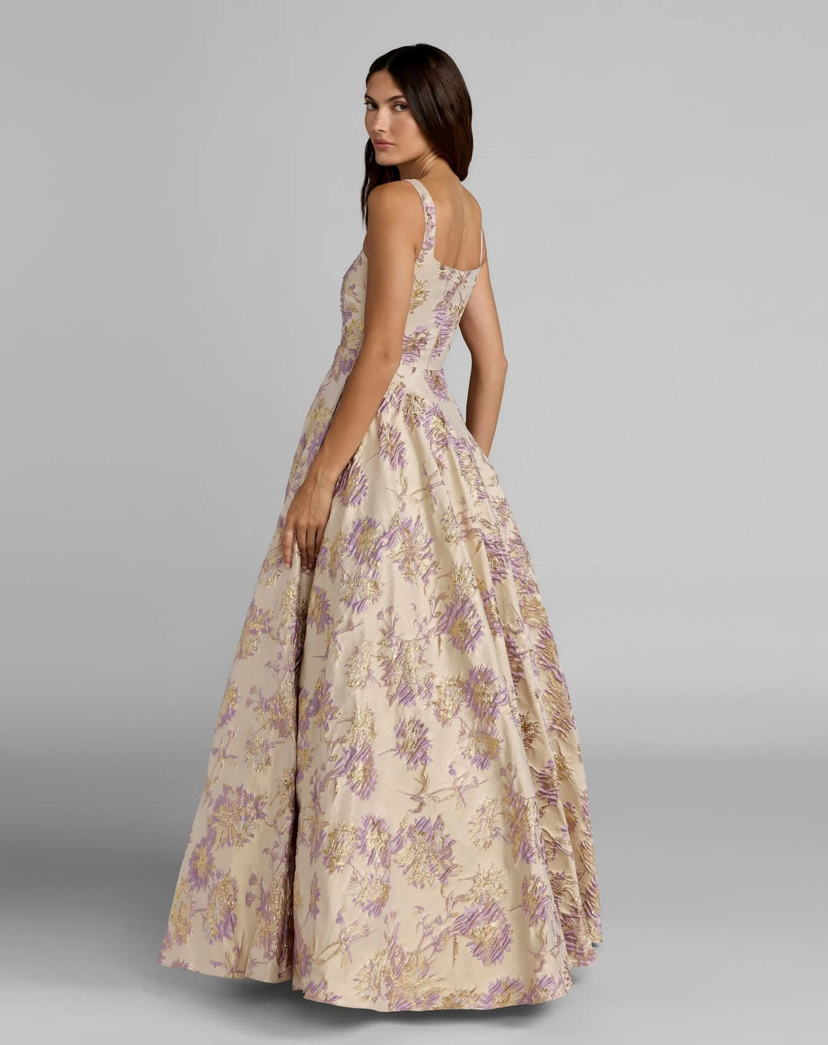 Back-view-of-regal-purple-and-gold-evening-gown-with-square-back