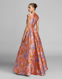 Brocade Cap Sleeve Ball Gown