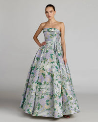 Mac Duggal 69172 Lilac Multi strapless floral brocade ball gown - Front