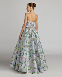 Mac Duggal 69172 Lilac Multi strapless floral brocade ball gown - Back view