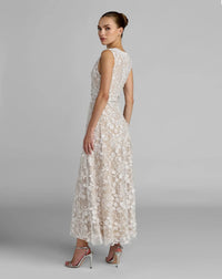 Mac Duggal Ivory White Floral Embroidered High Neck Midi Dress #69192