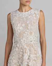 Mac Duggal Ivory White Floral Embroidered High Neck Midi Dress #69192