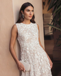 Mac Duggal Ivory White Floral Embroidered High Neck Midi Dress #69192