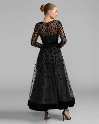 Mac Duggal #69200 black illusion long sleeve dress back view