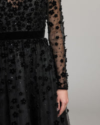 Mac Duggal #69200 black beaded floral embellishment detail