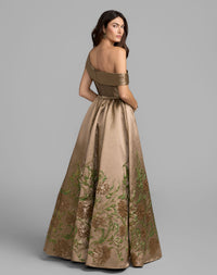 Beige Floral Off The Shoulder Ball Gown