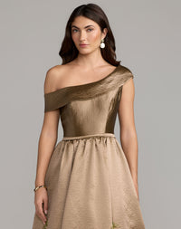 Beige Floral Off The Shoulder Ball Gown