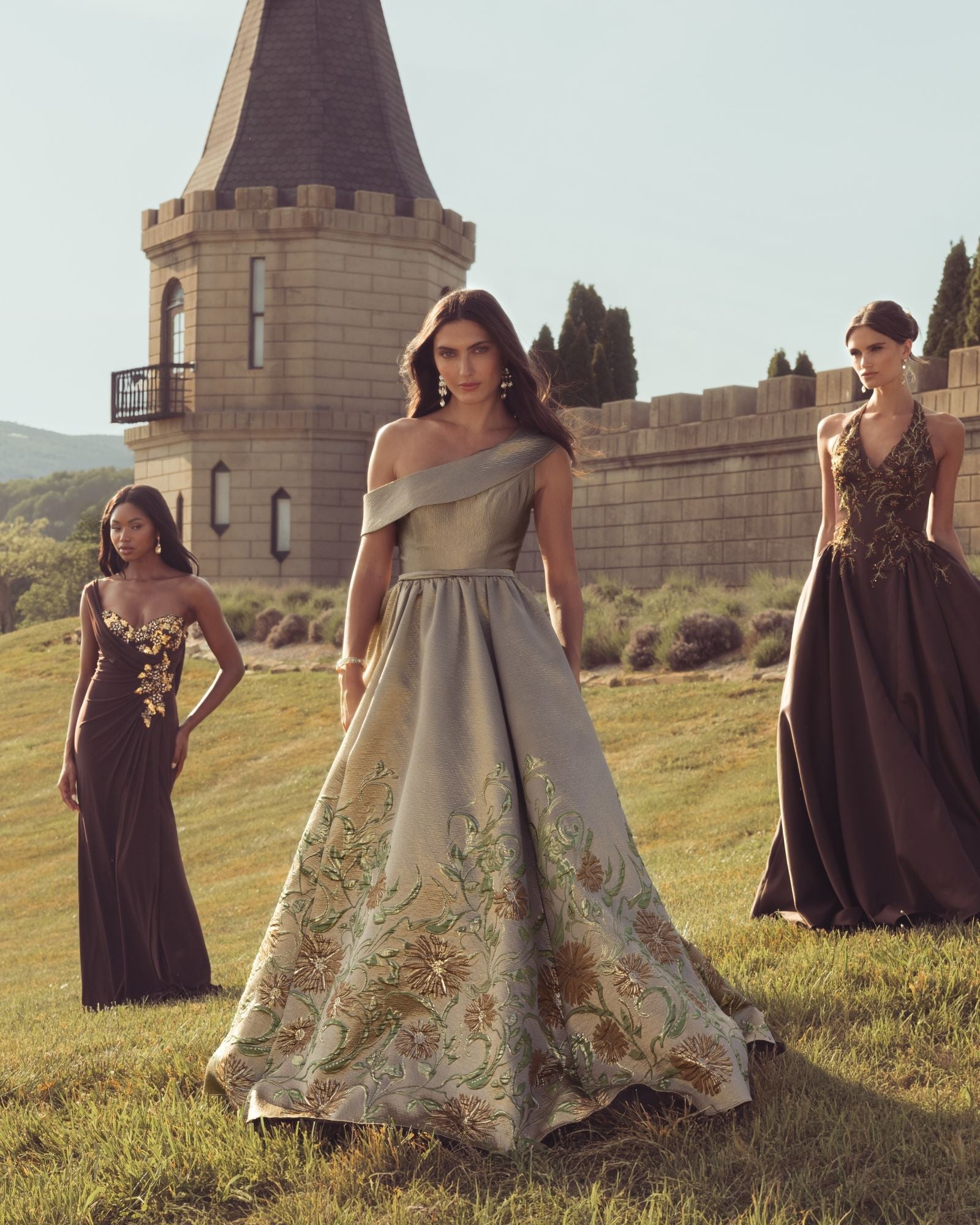 Beige Floral Off The Shoulder Ball Gown