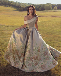 Beige Floral Off The Shoulder Ball Gown