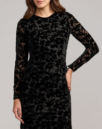 Mac Duggal 69323 Black high neck long sleeve floral velvet gown - Close up detail