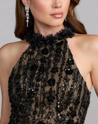 Mac Duggal #69325 black nude embellished lace close-up