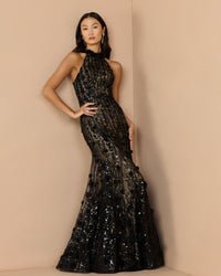 Mac Duggal #69325 black nude mermaid gown lifestyle
