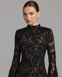 Mac Duggal #69425 black nude lace detail close-up