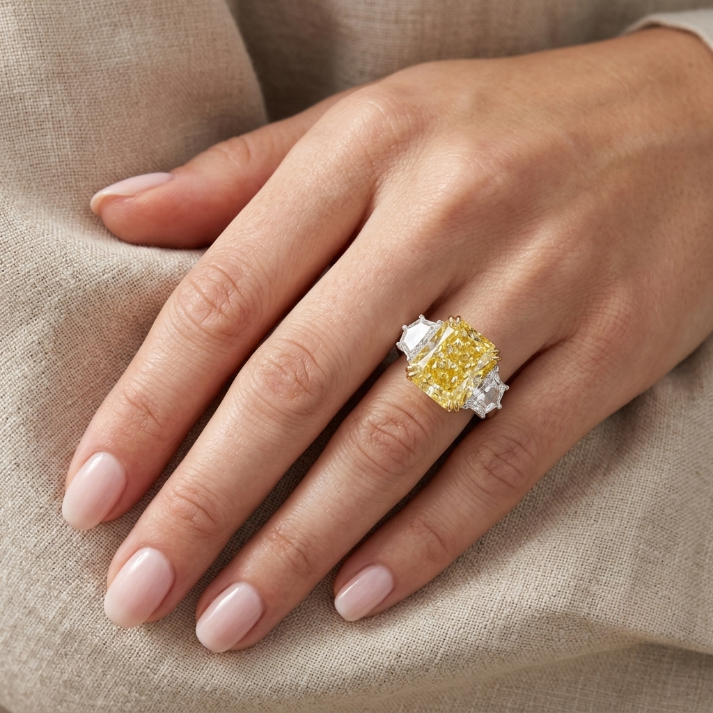 6 Carat, Fancy Yellow, Cushion Cut, Cocktail Ring, lab made