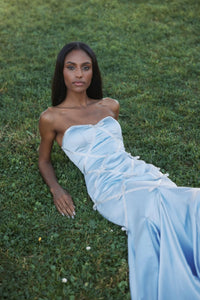 silky satin blue bridesmaids dress 
