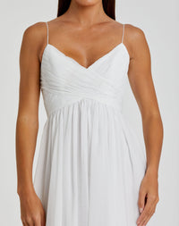 Mac Duggal #70099 white faux wrap sleeveless flowy midi dress
