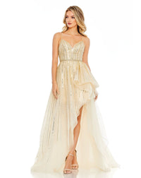 Mac Duggal One shoulder ruffle high low tulle gown - Ivory