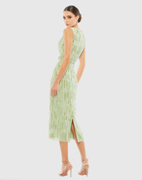 Mac Duggal 70264 Sage abstract beaded sleeveless midi sheath dress - Back view