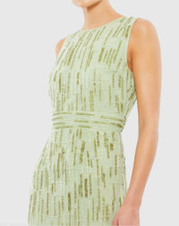 Mac Duggal 70264 Sage abstract beaded sleeveless midi sheath dress - Close up detail