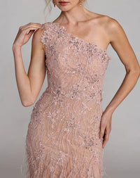 Mac Duggal Pink Embellished Lace One Shoulder Feather Gown #77112
