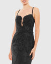 Embroidered Sleeveless Plunge Gown - Black