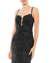 Embroidered Sleeveless Plunge Gown - Black