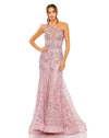 Asymmetric feather one shoulder gown - Blue