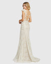 High Neck Shoulder Flower Detail Mermaid Gown - Ivory Nude