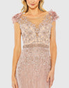 High Neck Shoulder Flower Detail Mermaid Gown - Ivory Nude