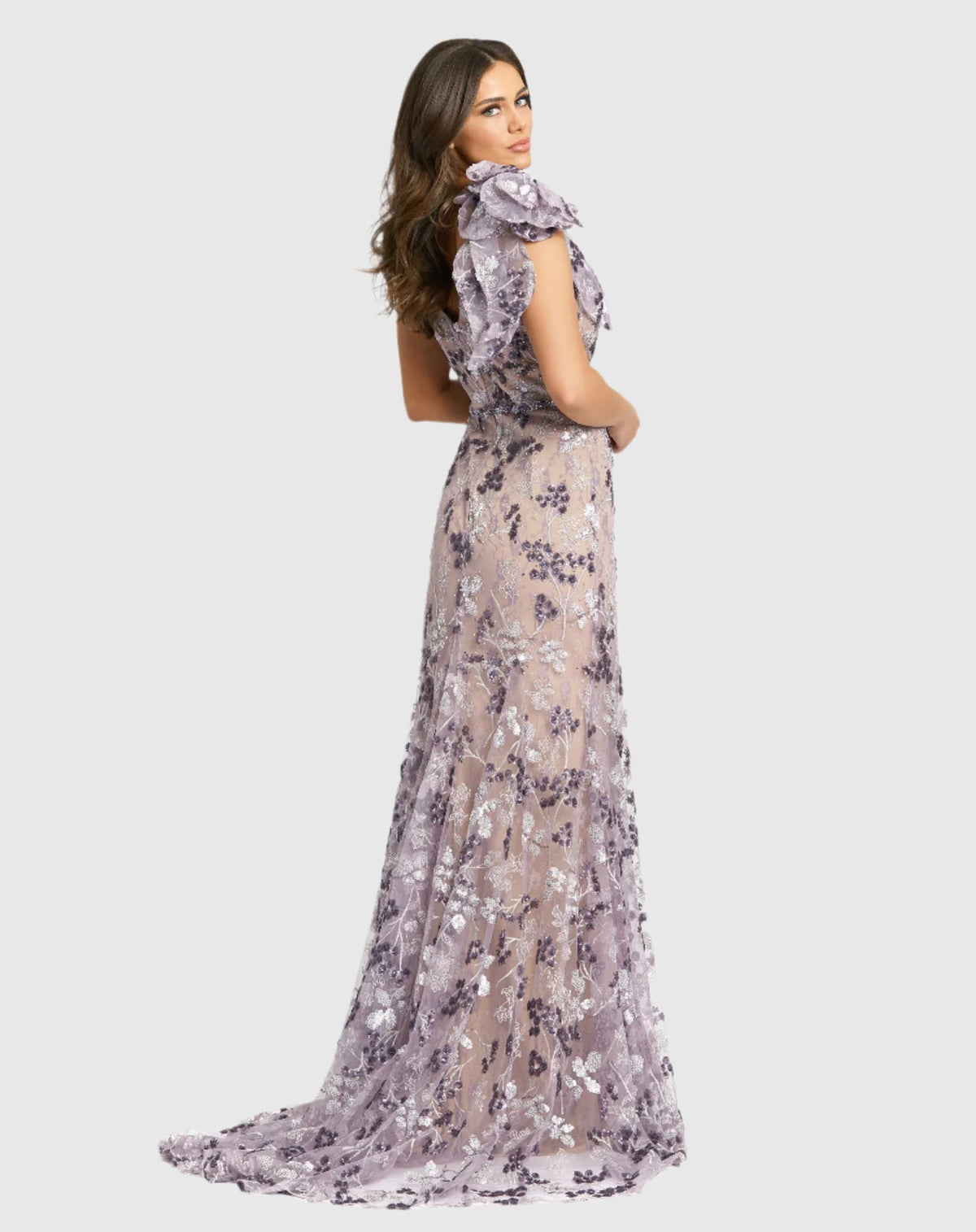 Floral embellished sleeveless V-neck gown - Purple