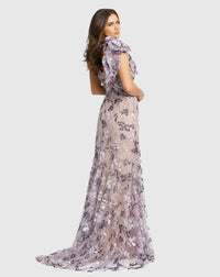 Floral embellished sleeveless V-neck gown - Purple