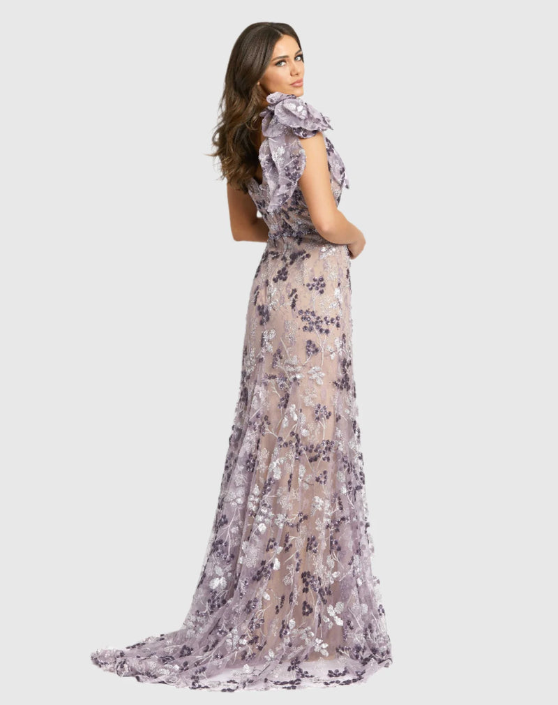 Floral embellished sleeveless V-neck gown - Purple