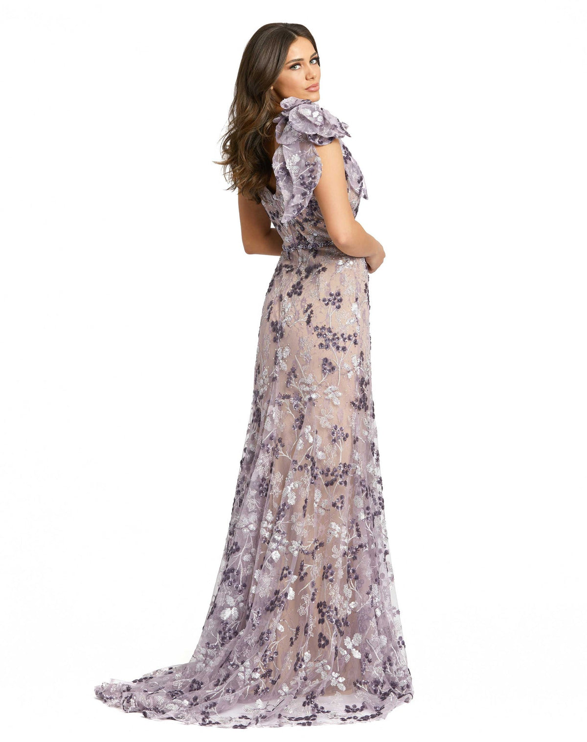 Mac Duggal Style #79301 Floral embellished sleeveless V-neck gown - Purple back view