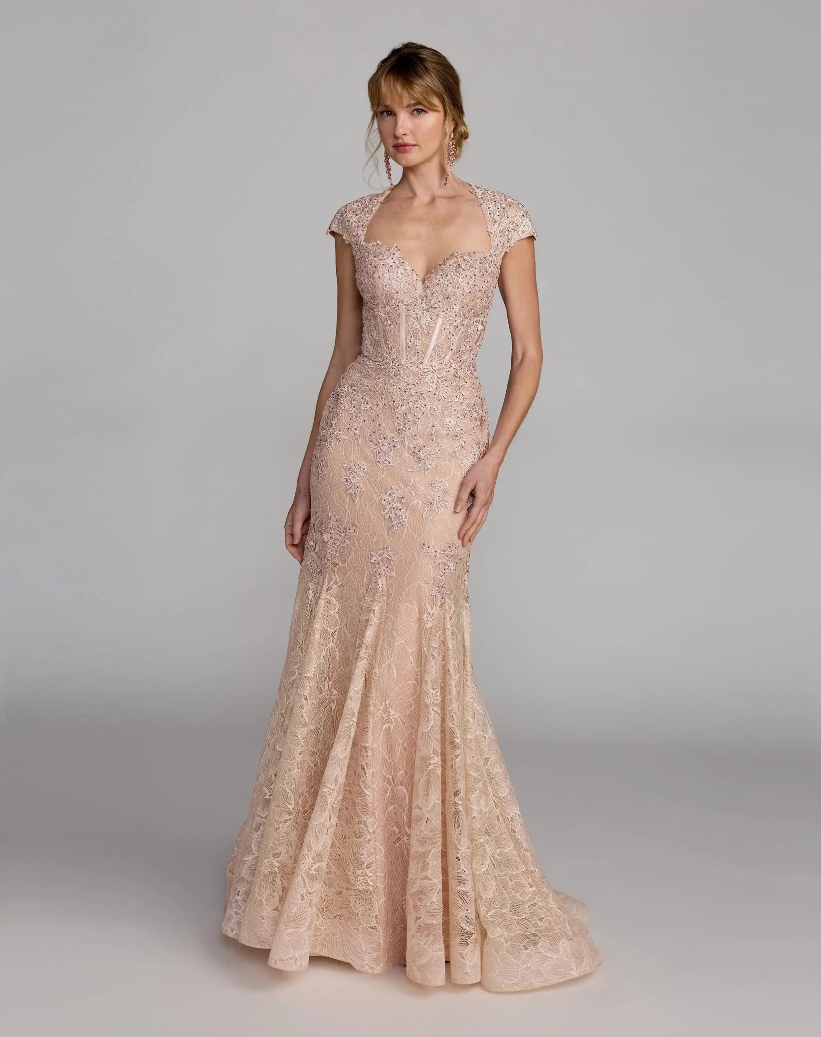 Mac Duggal Light Pink Lace Sweetheart Embellished Mermaid Gown #79306 Blush Pink