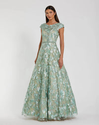Mac Duggal #79325 Embellished Cap Sleeve High Neck A-Line Gown Sage