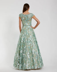 Mac Duggal #79325 Embellished Cap Sleeve High Neck A-Line Gown Sage back view
