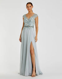 Seamist embellished chiffon cap sleeve A-line gown - front