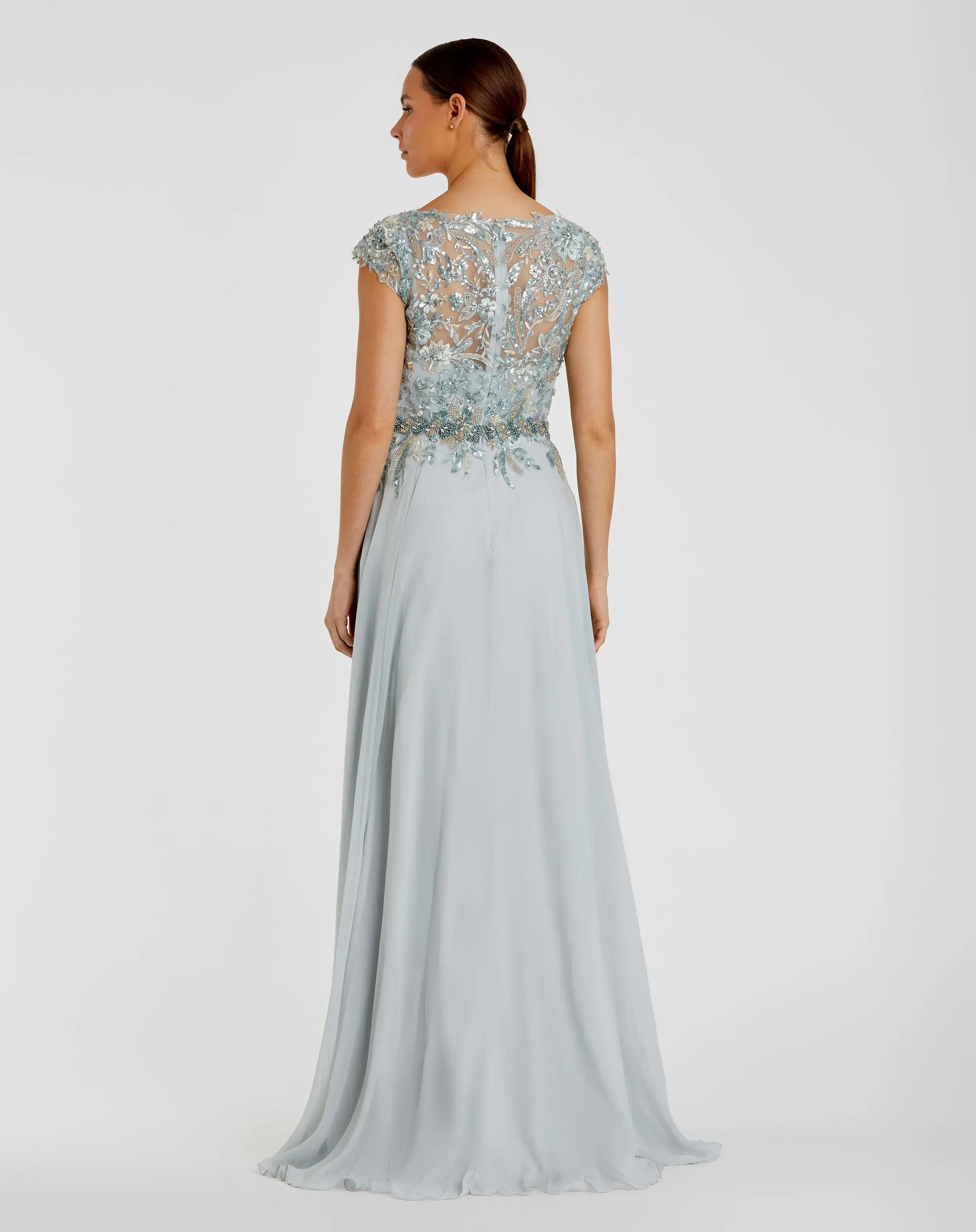 Seamist embellished chiffon cap sleeve A-line gown - back