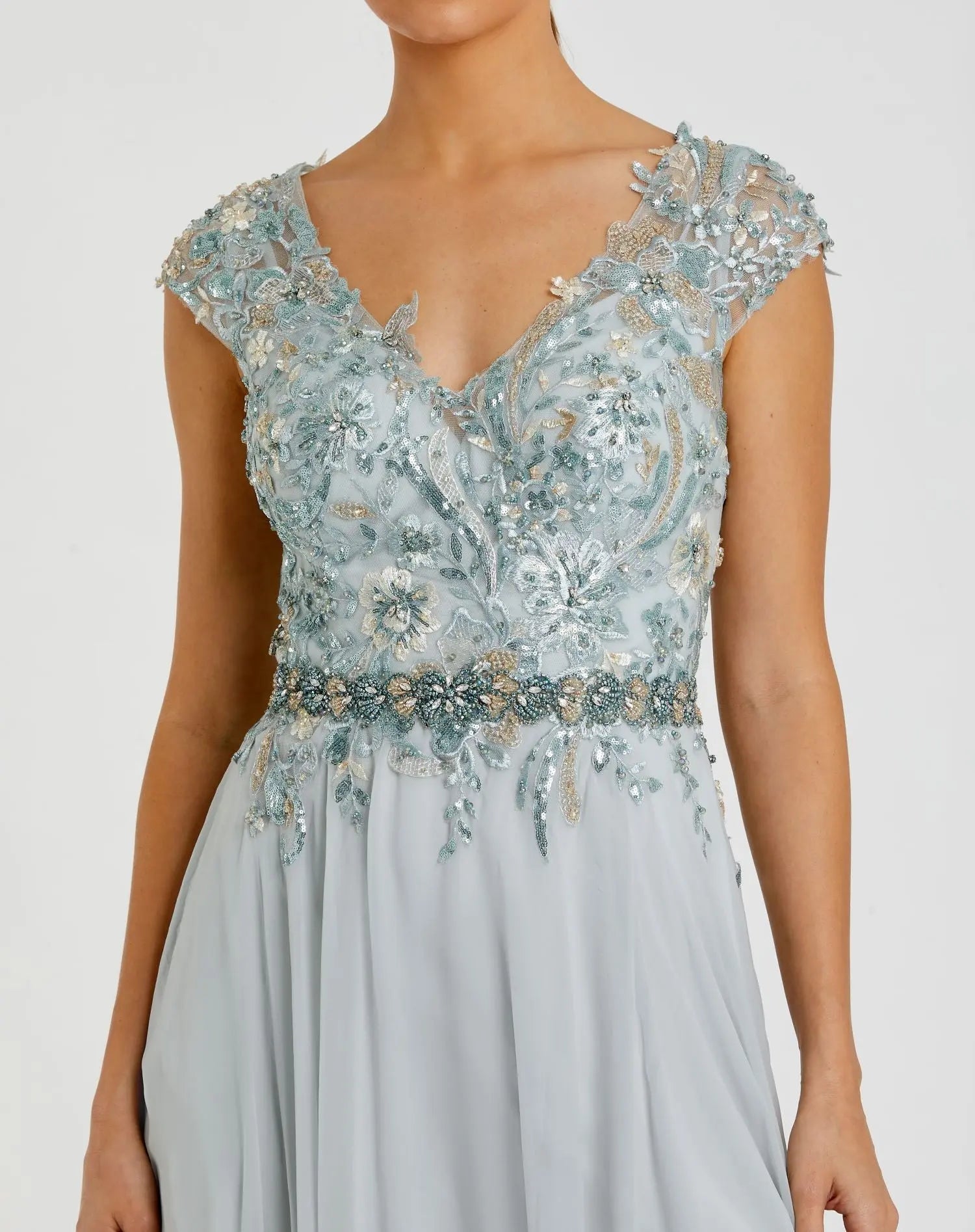 Seamist embellished chiffon cap sleeve A-line gown - detail