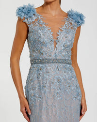 Mac Duggal #79368 powder blue gown embroidery and rhinestone detail