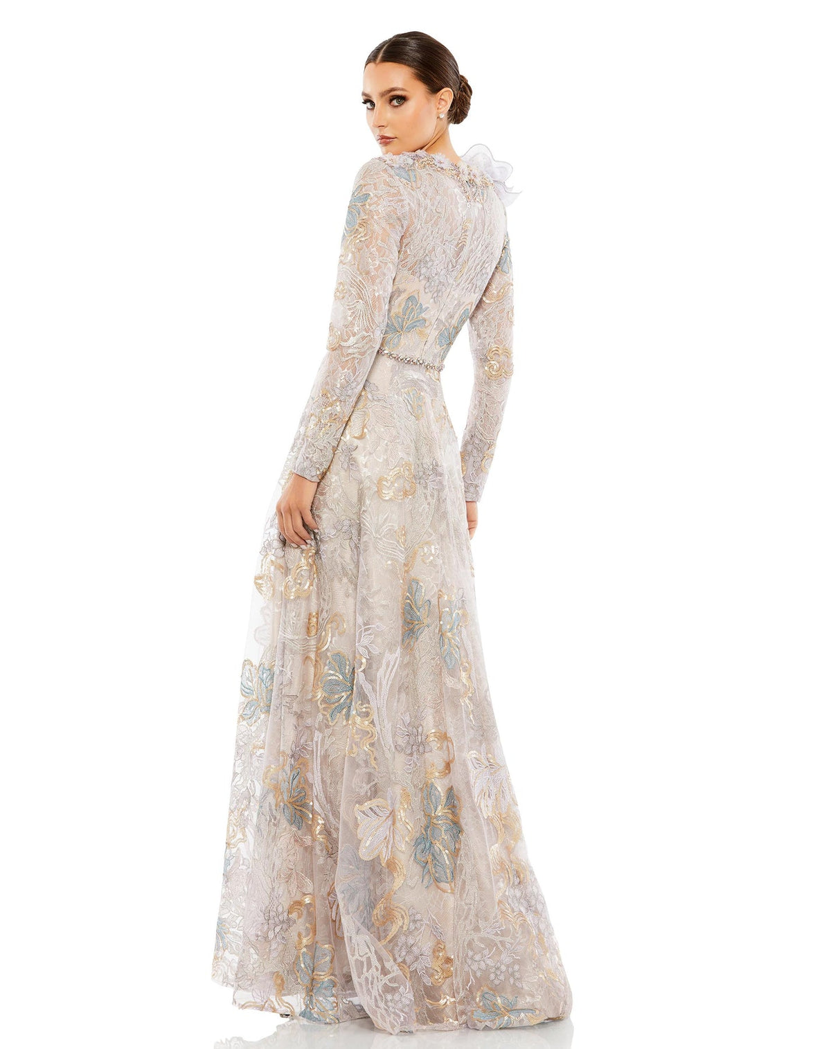 Rose applique modest gown - Cream