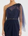 Embellished One Shoulder Draped Gown - Navy