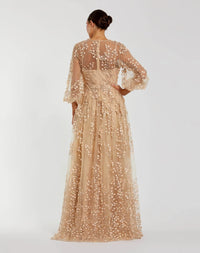 Embroidered Puff Sleeve A-Line Gown
