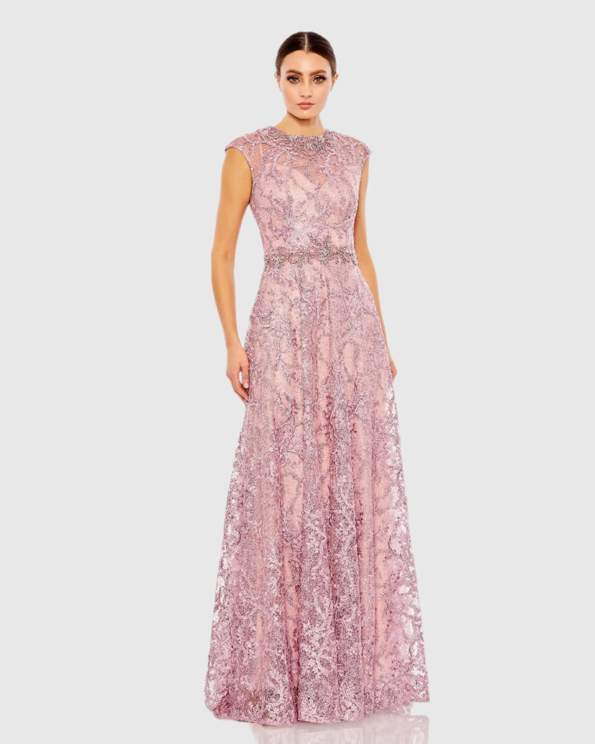 Mac Duggal 79430 Rose embroidered cap sleeve A line gown - Front