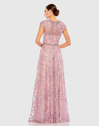 Mac Duggal 79430 Rose embroidered cap sleeve A line gown - Back view
