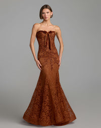 Mac Duggal #79459 cinnamon strapless embroidered lace mermaid gown
