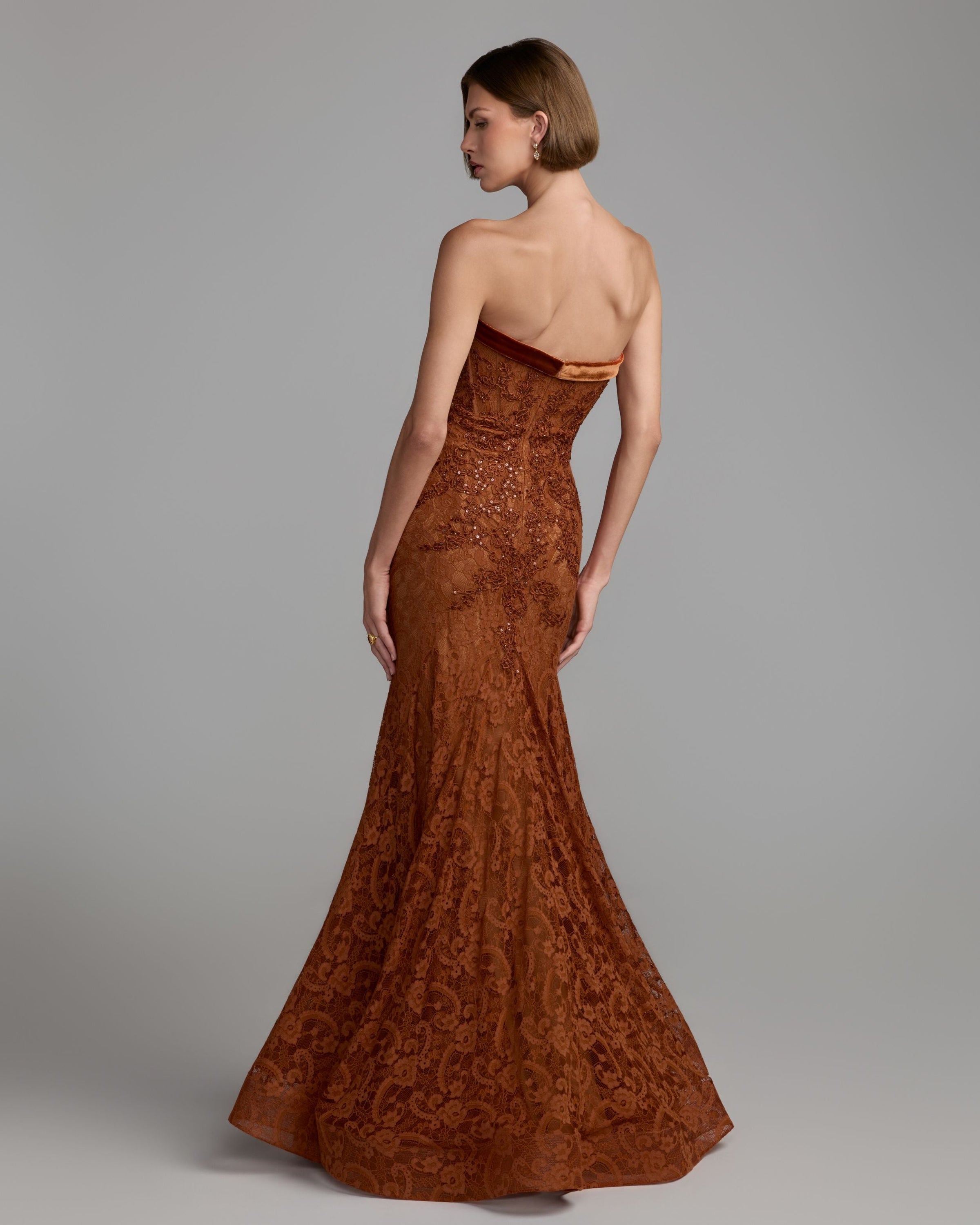 Mac Duggal #79459 cinnamon mermaid gown back view