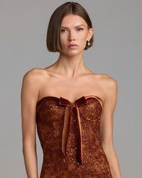 Mac Duggal #79459 cinnamon embroidered lace corset detail