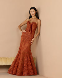 Mac Duggal #79459 cinnamon lace mermaid gown lifestyle
