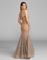 Embroidered Lace Strapless Mermaid Gown